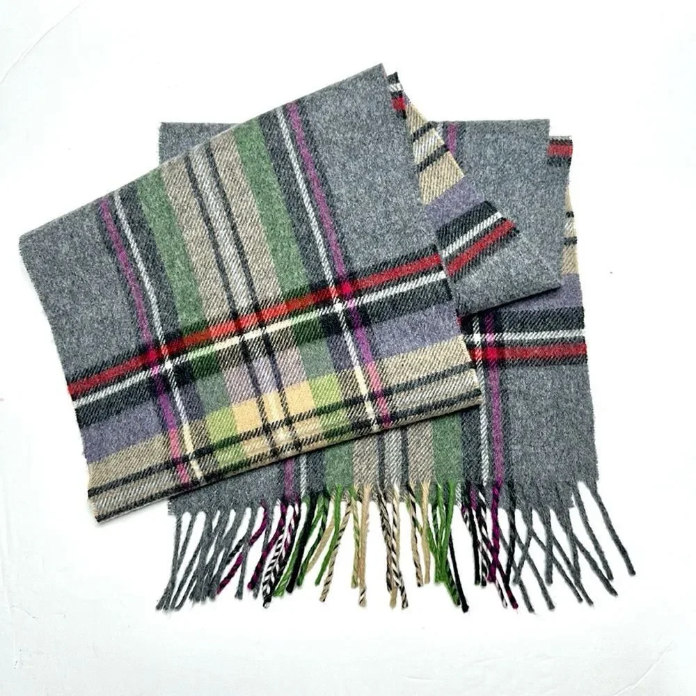 Abraham Moon for J.Crew Merino Wool Scarf Gray Plaid Made in England Unisex